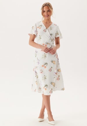 VILA Vilovie S/S Wrap Midi Dress Snow White AOP:FIR 34