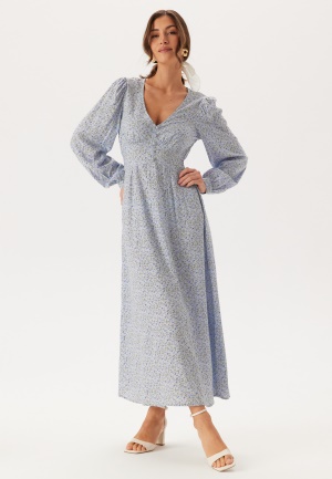 BUBBLEROOM Viscose V-neck Maxi Dress Light blue/Patterned 34