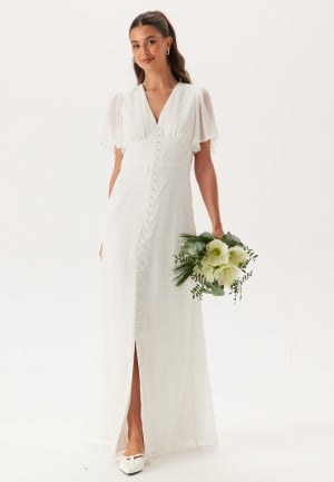 Bubbleroom Occasion Butterfly Sleeve Button wedding gown White 34