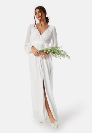 Goddiva Long Sleeve Chiffon Maxi Dress White M (UK12)