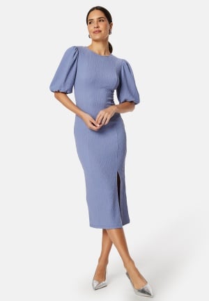 BUBBLEROOM Puff Sleeve Slit Dress Dusty blue XS