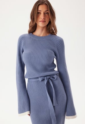 BUBBLEROOM Round Neck Rib Knitted Maxi Dress  Dusty blue XS