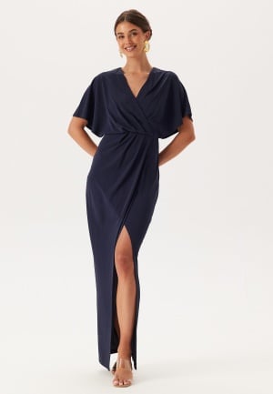 Bubbleroom Occasion Wrap Slit Maxi Dress Dark blue XXS