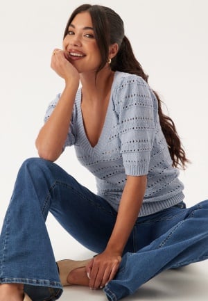 Happy Holly Short Sleeve Knit Sweater Light blue 32/34