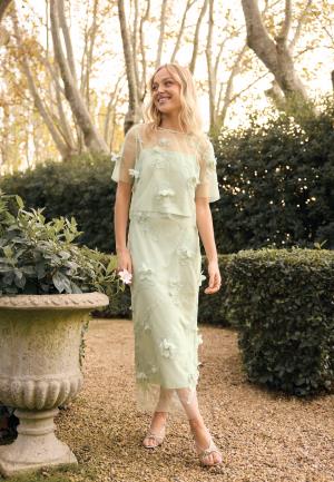 Bubbleroom Occasion 3D Floral Straight Ankle Skirt Light green XS