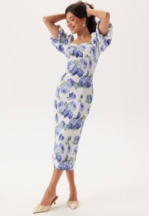 BUBBLEROOM Volume Sleeve Midi Dress White/Floral XS