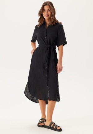GANT Reg Linen Ss Shirt Dress Black 34