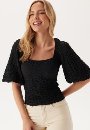 BUBBLEROOM Square Neck Volume Sleeve Top Black XS
