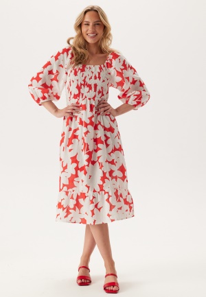 VERO MODA Vmdicthe 3/4 SQUARE CALF DRESS Fiery Red Aop:loa XS