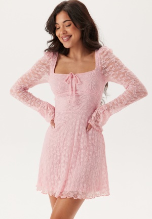 BUBBLEROOM Square Neck Lace Dress Light pink L