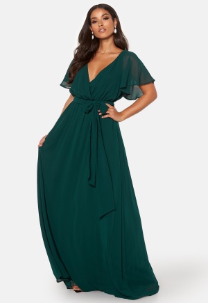 Goddiva Flutter Chiffon Dress Dark Green XXS (UK6)