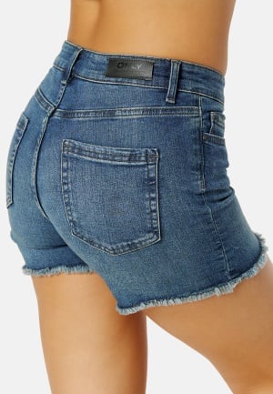 ONLY Blush Raw Denim Shorts Dark Blue Denim L