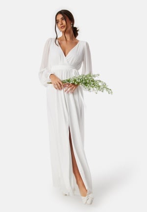 Goddiva Long Sleeve Chiffon Maxi Dress White S XS (UK8)