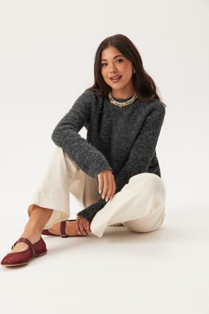 BUBBLEROOM Knitted Bouclé Sweater Dark grey melange S