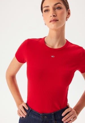 TOMMY JEANS Tjw Slim Essential Rib Ss  XME Red Hot S