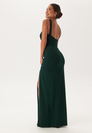 Bubbleroom Occasion Square Neck Slit Maxi Dress Dark green XS
