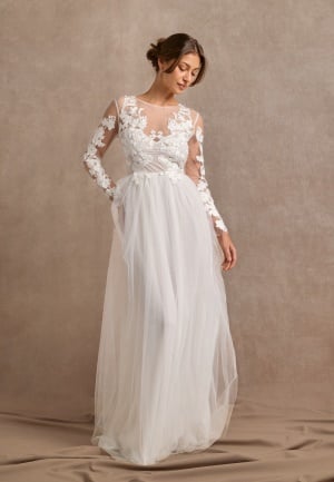 Bubbleroom Occasion Floral Embroidered Tulle Wedding Gown White 36