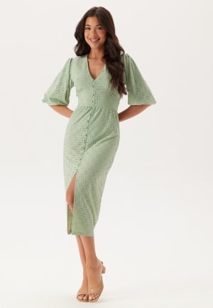BUBBLEROOM Broderie Anglaise Puff Sleeve Dress Light green S