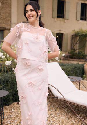 Bubbleroom Occasion 3D Floral Straight Ankle Skirt Light pink S