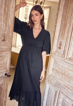 BUBBLEROOM Midi Broderie Anglaise Dress Black S