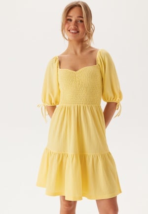 BUBBLEROOM Smock Short Dress Light yellow S