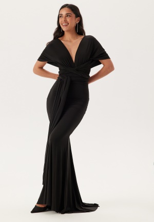 Goddiva Multi Tie Fishtail Maxi Dress Black XS (UK8)