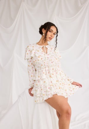BUBBLEROOM Flounce Short Skirt Offwhite/Floral S