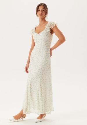 VERO MODA Vmsmilla S/L ANKLE FRILL DRESS Bright White Aop: Airy Blue Jo L