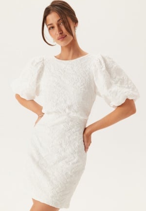 Bubbleroom Occasion Jacquard Bow Short Dress White S