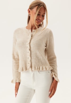 Pieces Pclydia Ls Frill Knit Cardigan Birch Detail:Melange L