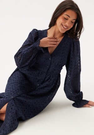 BUBBLEROOM Broderie Anglaise Midi Dress Dark blue 38