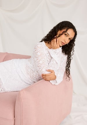 BUBBLEROOM Long Sleeve Lace Top White L