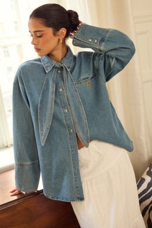 Object Collectors Item Objneel Lo L/S DENIM SHIRT   Medium Blue Denim L