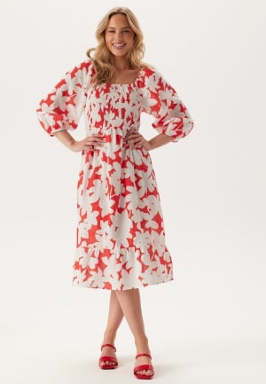 VERO MODA Vmdicthe 3/4 SQUARE CALF DRESS Fiery Red Aop:loa M