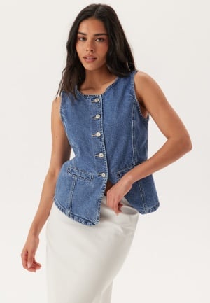 ONLY Onlgiulina S/L BUTTON VEST DNM Medium Blue Denim L