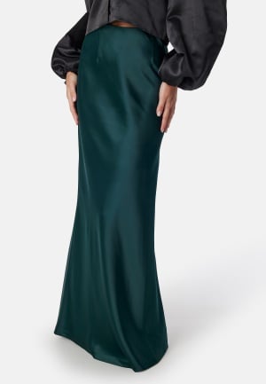 Bubbleroom Occasion Straight Satin Maxi Skirt Dark green L