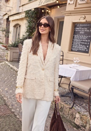 Bubbleroom Occasion Featherlike Oversized Blazer Cream L