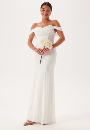 Goddiva Chiffon Off Shoulder Maxi Dres White XXL (UK18)