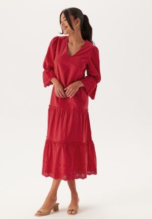 Happy Holly Broderie Anglaise Long Dress Red 44/46