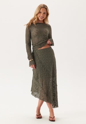 BUBBLEROOM Asymmetric Lace Skirt Dusty green L