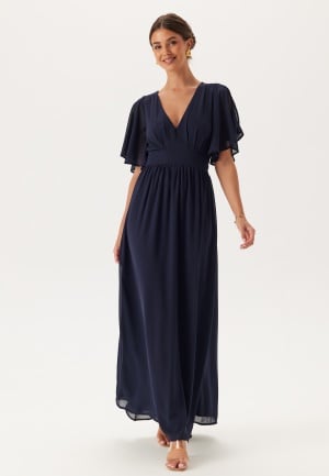 Bubbleroom Occasion Butterfly Sleeve Chiffon Gown Navy 36
