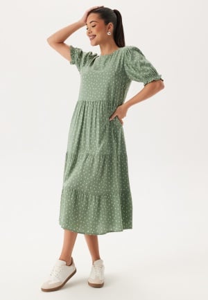 Happy Holly Puff Sleeve Viscose Midi Dress Dusty green/Patterned 48/50