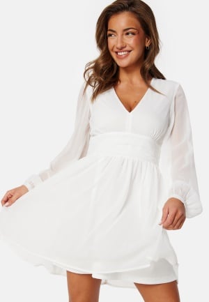 Bubbleroom Occasion Tie Back L/S Chiffon Dress White 40