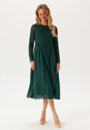 Bubbleroom Occasion Lace Long Sleeve Midi Dress Dark green 42