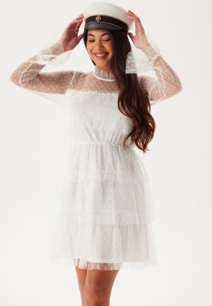 BUBBLEROOM Dotted Mesh L/S Dress White 42