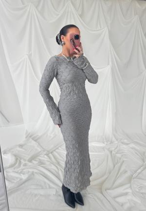 BUBBLEROOM Structure Long Sleeve Midi Dress Light grey XL