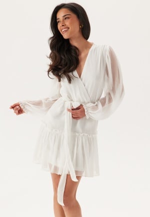 Bubbleroom Occasion Frill Balloon Sleeve Dress White XL