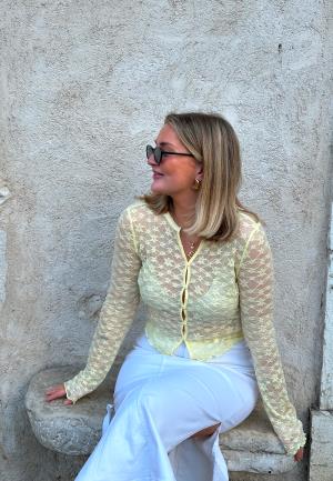 BUBBLEROOM Button Lace Cardigan Yellow XL