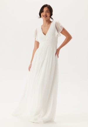 Bubbleroom Occasion Butterfly Sleeve Pleated Wedding Gown White 42