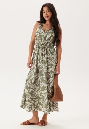 Happy Holly Sleeveless Viscose Dress Khaki green/Patterned 48/50